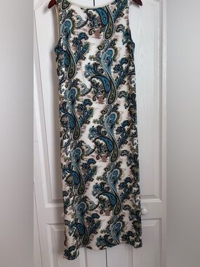 Villager Paisley Maxi dress in Blue, Green, and Cream
